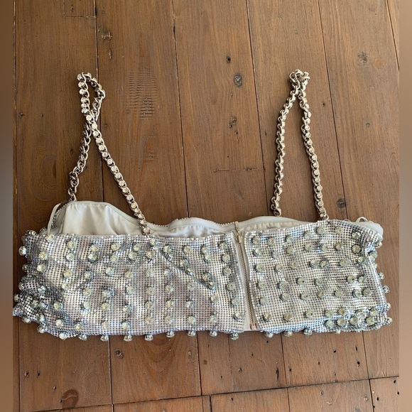 Retrofete Kauren cropped embellished chainmail camisole in silver NWT - Picture 7 of 9